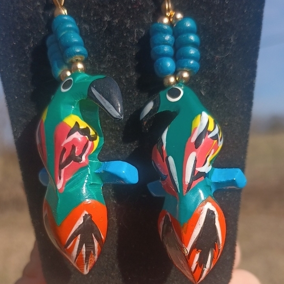 Wooden Parrot Earrings - Picture 4 of 5